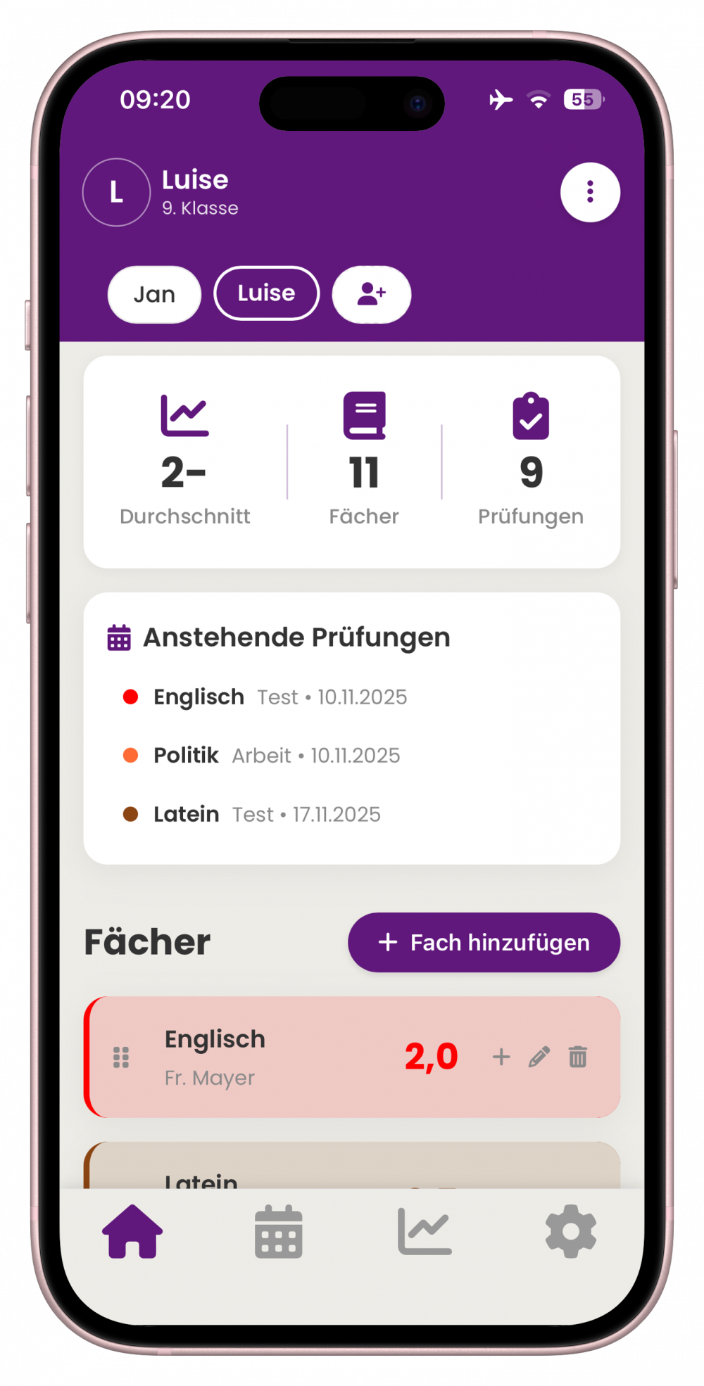 SchulPilot App – Notenübersicht und Dashboard auf dem Smartphone