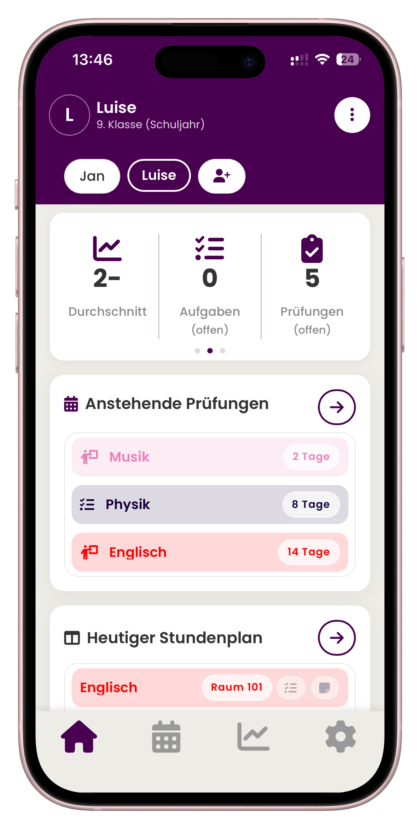 Dashboard in der SchulPilot App