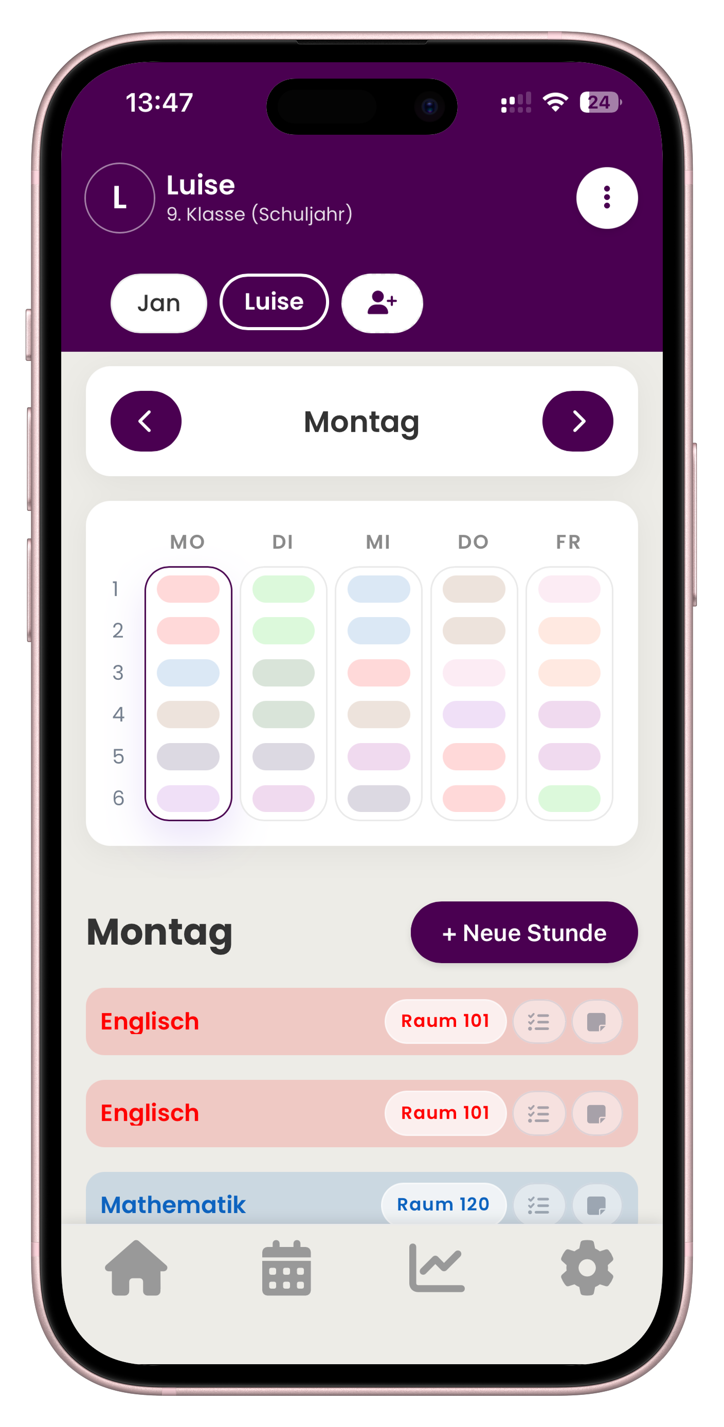 Vollständiger Stundenplan in der SchulPilot App