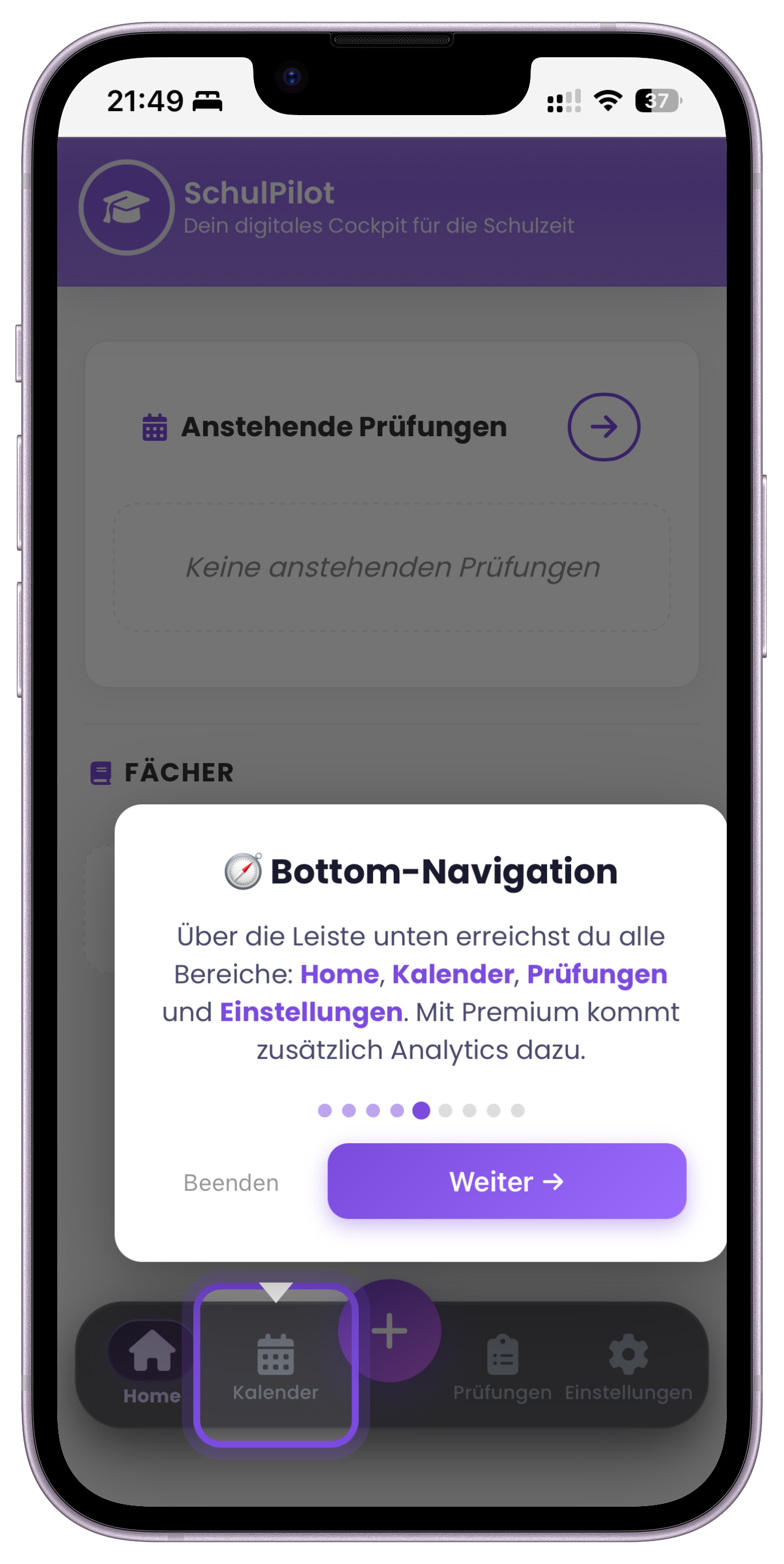 Willkommens-Onboarding mit Tour-Tooltip